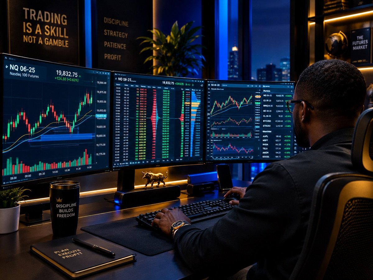 Trader at desk studying NQ markets
